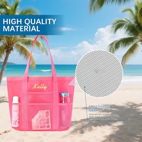 Personalized Beach Bag for Women Custom Mesh Tote Bag Sandproof Packable Shoulder Bags for Beach Travel Pool2