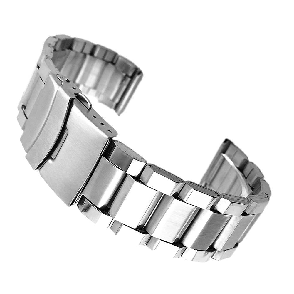 Bracelet en acier inoxydable argent avec boucle déployante anti chute