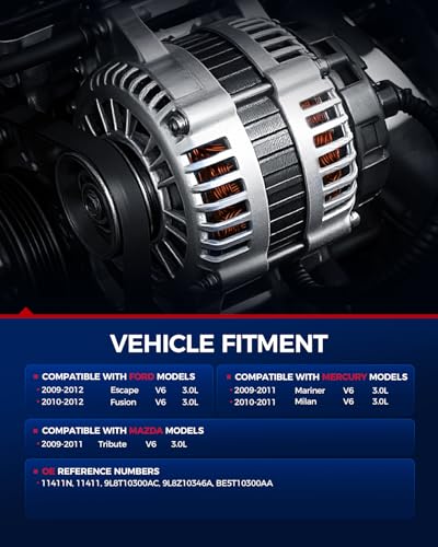 Image of KAX New Alternator Compatible With 2009-2012 Ford Escape 3.0L V6, 2010-2012 Fusion, 2009-2011 Mercury Mariner /Tribute, 2010-2011 Milan 11411N 12V 150Amp CW 6-Groove Pulley | Fits 2010-2012 Ford Fusion V6 3.0L, Replacement OE 11411N, 11411, 9L8T10300AC, 9L8Z10346A, BE5T10300AA