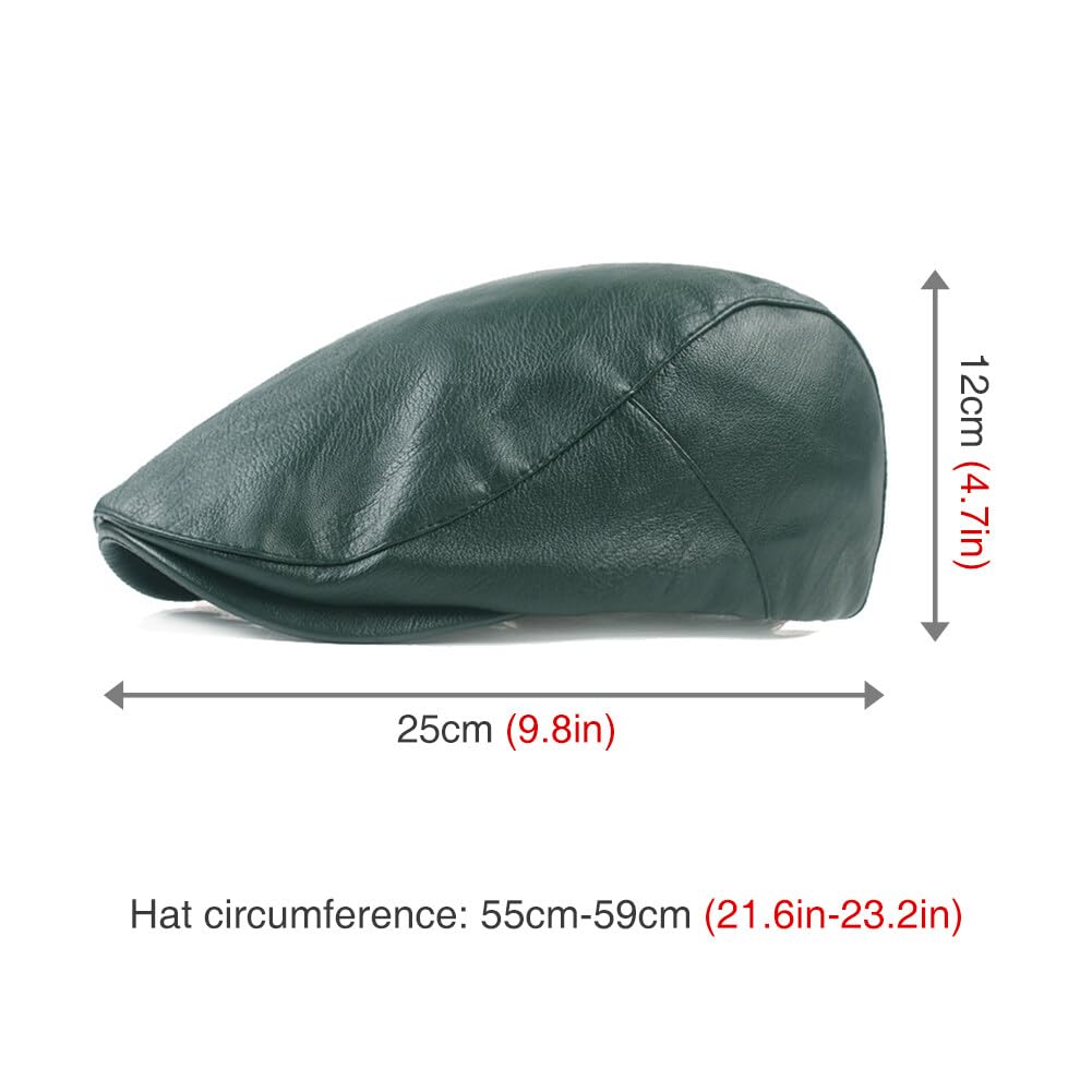 Men's Flat Cap PU Leather Newsboy Cap Classic Ivy Cap Adjustable Cabbie Beret Cap Driving Hunting Hat Black