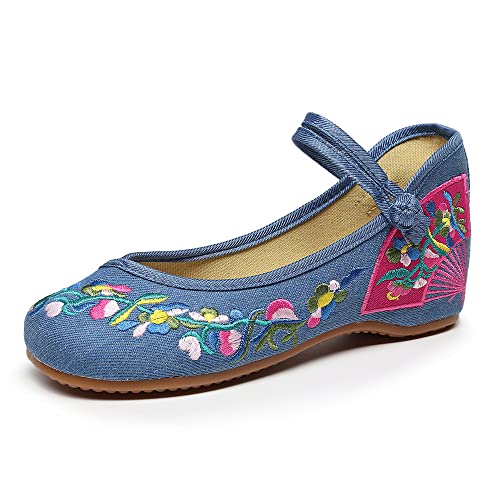 Floral Handmade Embroidered Shoes for Women Chinese Style Comfortable Loafers Shoes Casual Round Toe Walking Mary Jane Ballet Flats Shoes