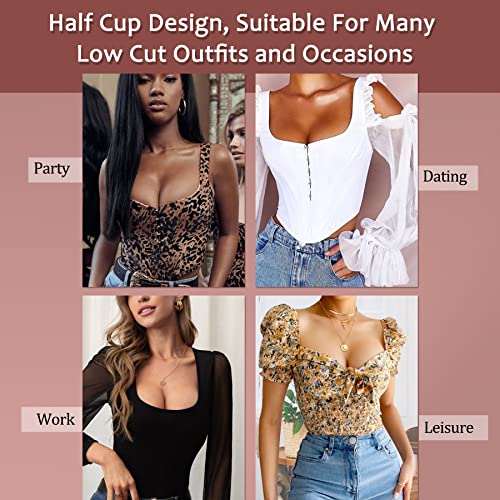 HACI Women's Sexy Balconette Bra Demi Half Cup Scoop Neck Push Up Lightly Padded Shelf Underwire Low Cut3