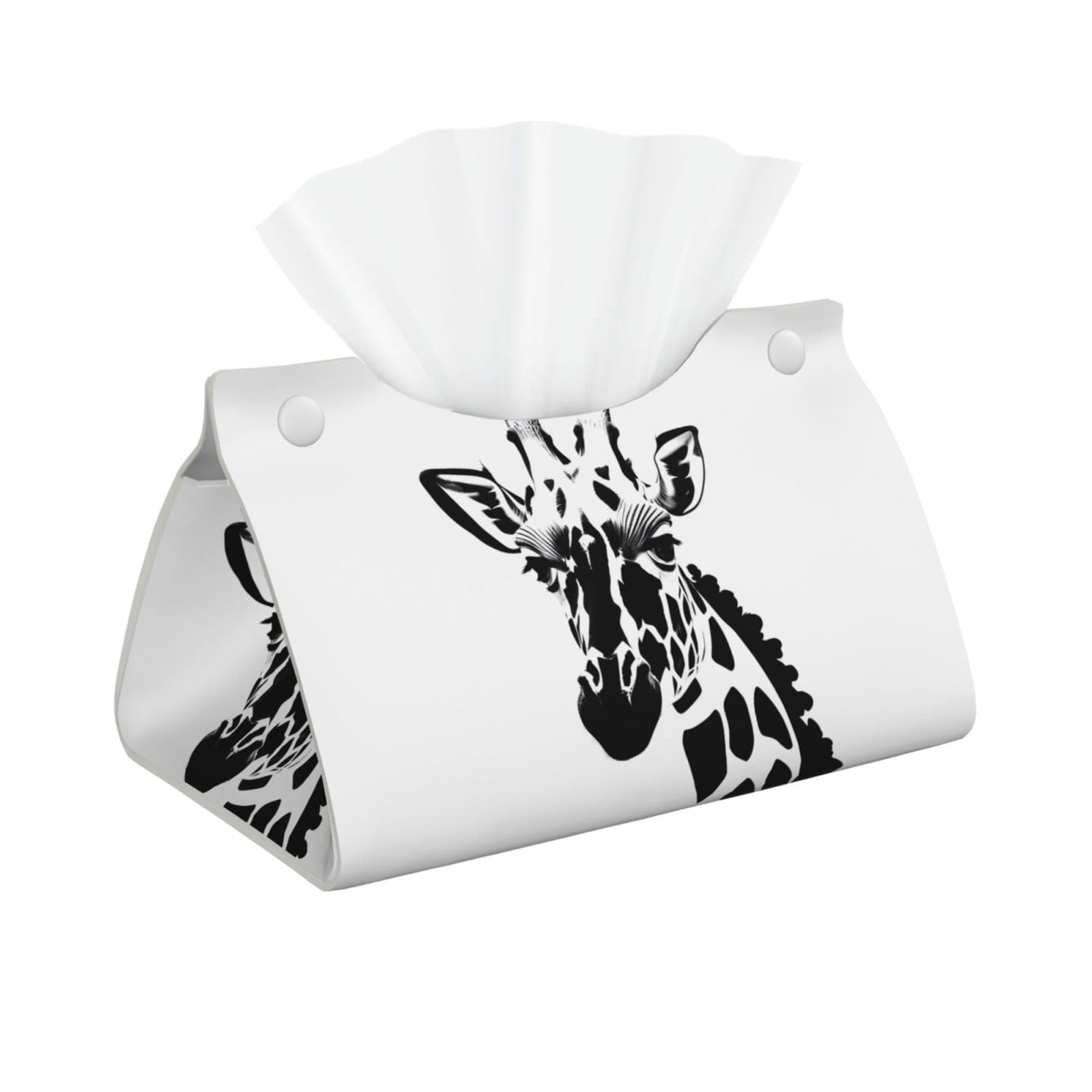 Black and white giraffe Rectangular Leather Tissue Box Cover, Folding Facial Tissue Holder Dispenser for Car