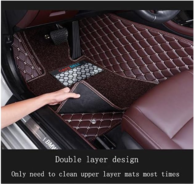 Image of CAPEDELL 7D Premium Car Floor Mat Compatible with XUV 700 Facelift 6 Seater 2025||Luxury Leather Double Layered Mat||Set of 4pcs||Waterproof and Washable||Colour:-Coffee with Golden