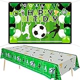 Grandes suministros para fiestas de cumpleaños de fútbol: disponibles para colgar el telón de fondo en la entrada de la fiesta de cumpleaños, sala de estar, pared exterior de la casa, colocar el mantel en la mesa de postre, mesa de comedor. El lindo combo hace que sea fácil crear una experiencia memorable e impresionante.