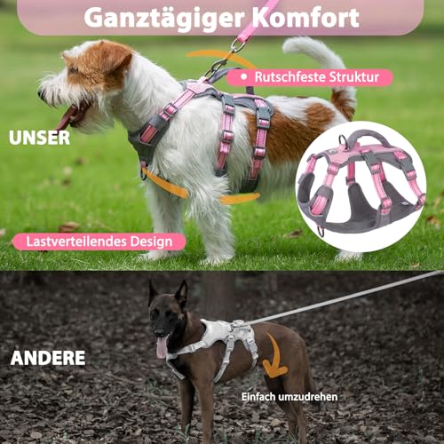 Huntboo Sicherheitsgeschirr Hund Ausbruchsicher, Panikgeschirr für Hunde, Reflektierendes Geschirr Hund mit Griff, Verstellbare Hundegeschirr für kleine, mittelgroße und große Hunde (Hellrosa,S)