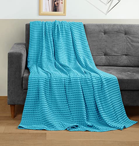 Image of Utopia Bedding 100% Cotton Waffle Weave Blanket Twin Size for Couch Sofa Bed - Lightweight, Breathable Summer Blankets Soft and Cozy, Gifts for Women Home Room Decor (Teal, 90x72 Inch)