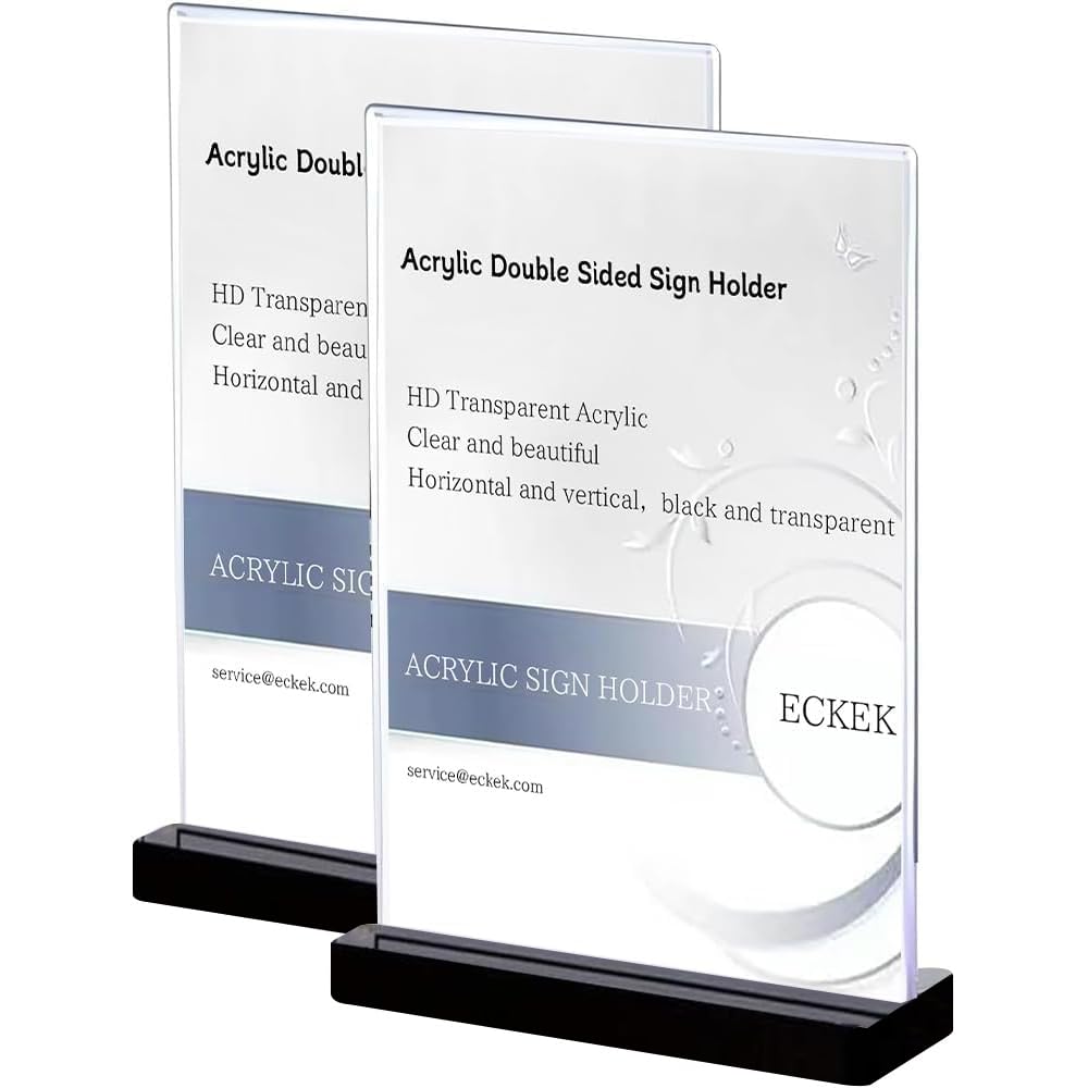 Eckek Black 2 Pack Acrylic Sign Holder Menu Displays Double Sided Sign Stand A4/A5/A6 Clear ( Vertical A4 210×297Mm/8.27×11.69 Inches)