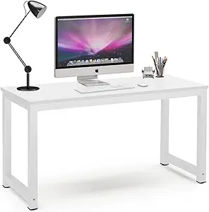 Tribesigns Computer Desk, 55 inch Large Office Desk Computer Table Study Writing Desk for Home Office, White + White Leg