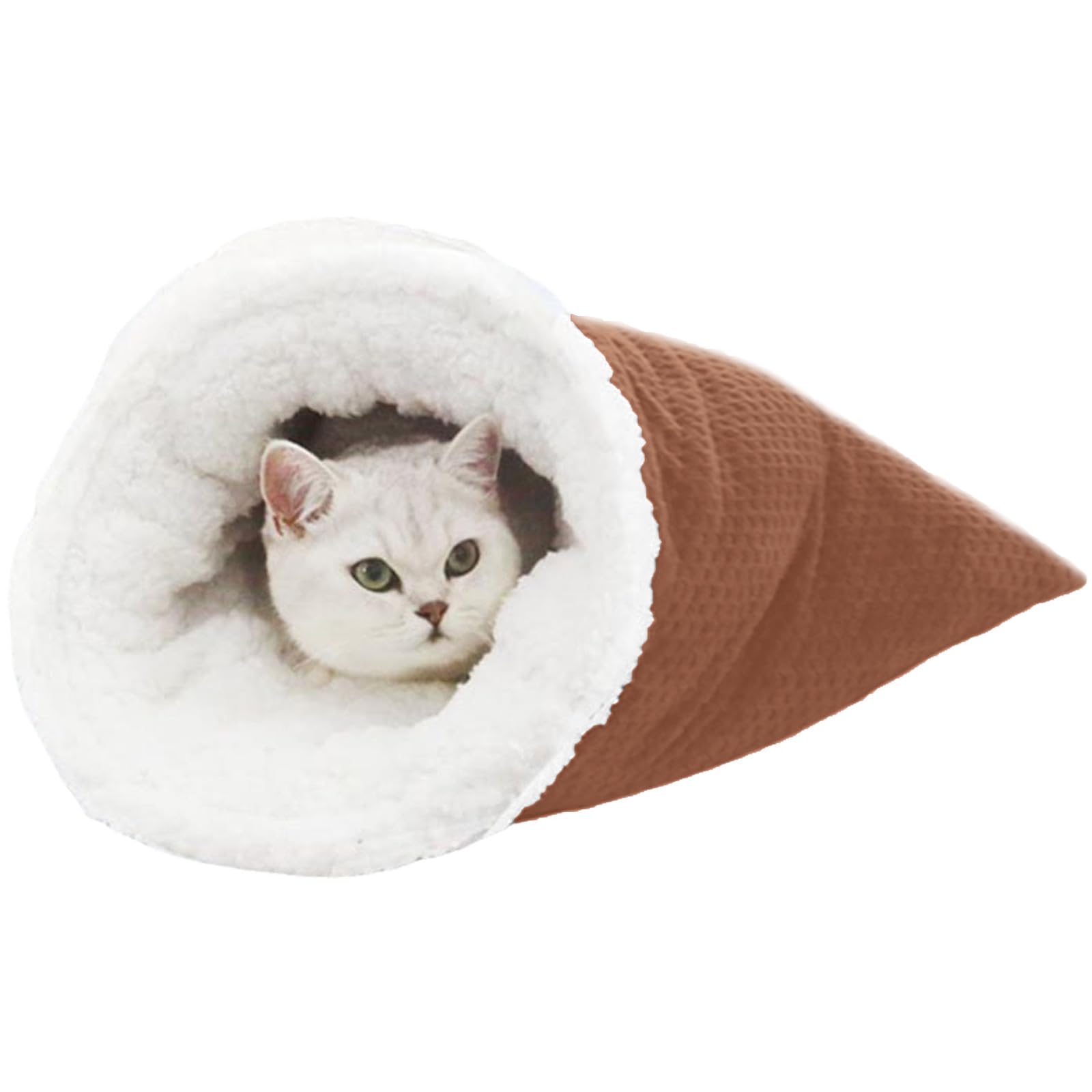 Zumylea Cat Sleeping Bag, Winter Cosy Cat Bed Cave 360°Wrap Comfortable Pet Snuggle Sack, Semi-Enclosed Design, Warm Nest for Indoor Cats&Small Dogs (Coffee)
