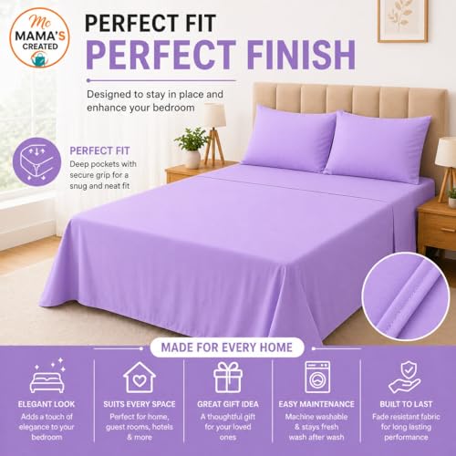Image of Queen Size Bed Sheet - 600 Thread Count Single Flat Sheet Only - Long Staple Egyptian Cotton Top Sheet Wrinkle & Fade Resistant - Lilac