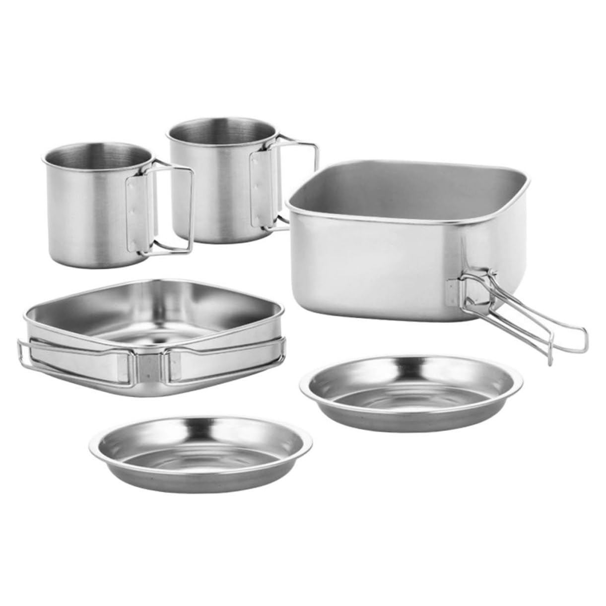 BESPORTBLE 1set Multi-Function Camping Cookware Portable Stainless Steel Cooking Pot Lightweight Outdoor Cookware for Camping Hiking Backpacking Includes Frying Pan Plates and Cups