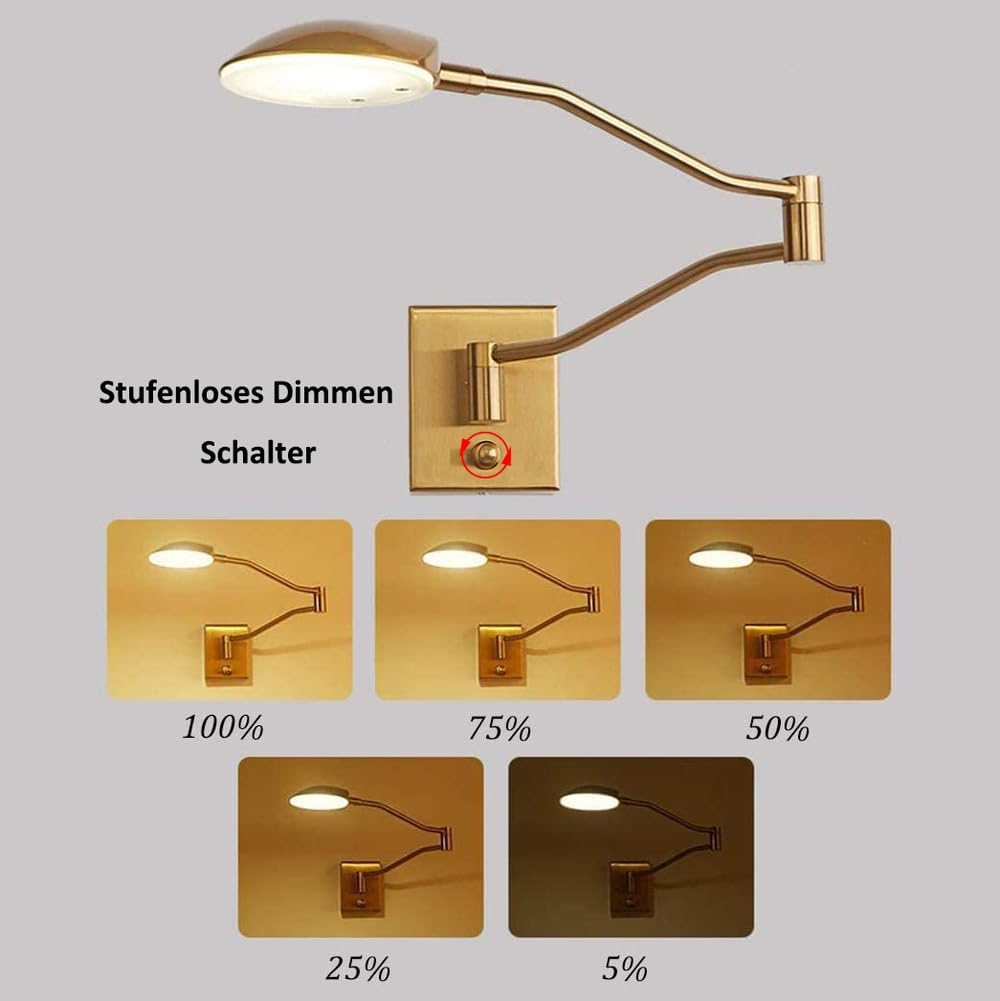 AoLa LED Wandleuchte Verstellbarer Lange Arm mit Schalter und Kabel, 9.5W Dimmbar Nachttischlampe Modern Wandlampe mit Stecker, Metall Wand Leselampe für Schlafzimmer Study, 4000K Warmweiß,Schwarz