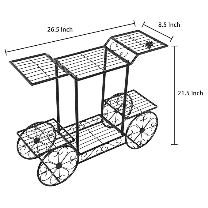 Kundi 6-Tier Cart Planter Stand, Outdoor Flower Rack Flower Pot Display Rack 62x69x22cm (White) (White) Kundi 6-Tier Cart Planter Stand, Outdoor Flower Rack Flower Pot Display Rack 62x69x22cm (White) (White)