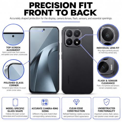 Image of FIRST MART Tempered Glass for Xiaomi 17T 5G with Black Camera Ring Guard & Installation Kit | HD Clear Edge-to-Edge Screen Protector, Scratch Resistant, Case-Friendly | Pack of 1