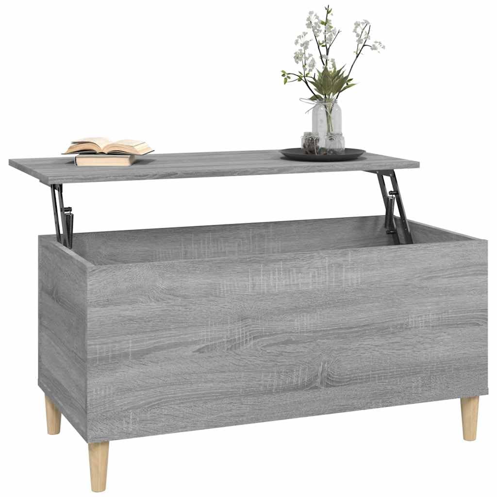Stolik kawowy Sonoma szary, 90 x 44,5 x 45 cm, materiał drewnopochodny, z regulacją wysokości, z miejscem do przechowywania, trwały, nowoczesny mebel do salonu, nadaje się jako stolik do sofy