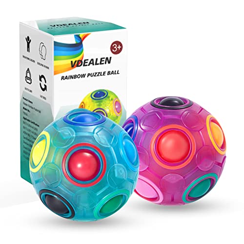 Vdealen Magic Rainbow Puzzle Ball, Fidget Ball Puzzle Brain Teaser Fidget Toy for Boys & Girls- Birthday Party Easter Valentines Christmas Stocking Stuffers for Kids Teen & Adults-2 Pack