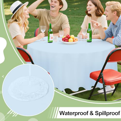 Image of misaya 4 Packs Disposable Plastic Table Cloth, 84 inch Round Waterproof Tablecloth, Leakproof & Sturdy Decorative Table Covers for Picnic, Party, Outdoor and Back to School, Baby Blue