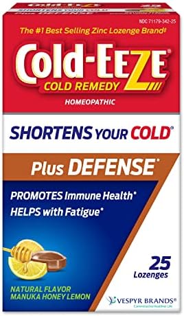 COLD-EEZE Plus Defense Natural Manuka Honey Lemon Zinc Lozenges, Homeopathic Cold Remedy, Shortens Common Cold Symptoms, Promotes Immune Health, Sambucus Nigra, Echinacea and Rose Hips, 25 Ct.