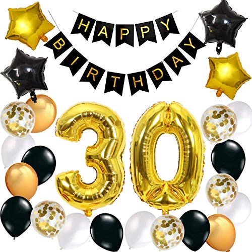 MAKFORT 30 globos de color negro y dorado Cover