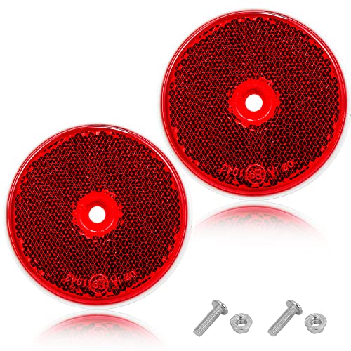 AGRISHOP Rojo Catadioptrico Reflectores,2Piezas,Ø60mm,Homologado E,Redondo con Tornillo, Catadrioptico Reflectante Reflectore para Caravana Bicicleta Coche(Rojo/Redondo/2Piezas) Cover