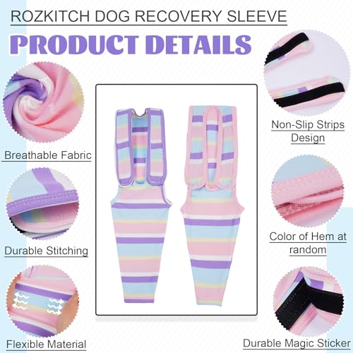 Image of ROZKITCH Dog Elbow Protector Only for Front Right Left Leg, Light Striped Leg Protection Anti Licking Scratching Wound, Recovery Suit for Sprain ACL CCL Arthritis Joint Care Stripe 3XL