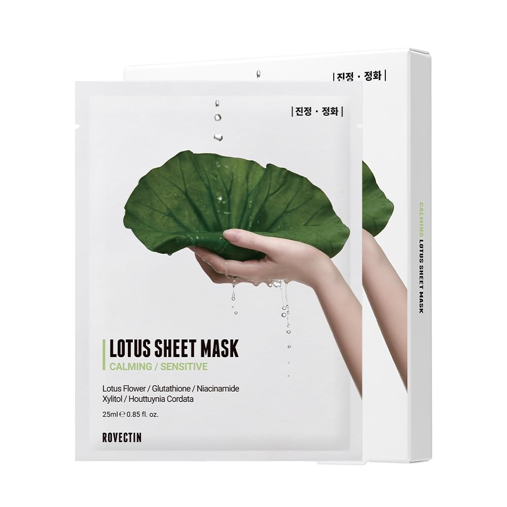 ROVECTIN] Clean Lotus Water Calming Sheet Mask - Packed with Lotus Flower Extract For Soothing and Long Lasting Hydration (5 Count)