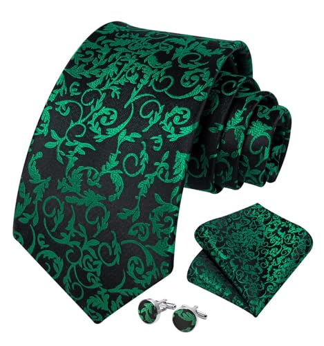 Image of HISDERN Ties for Men Paisley Floral Mens Ties and Pocket Square Cufflinks Set Classic Business Necktie Handkerchief
