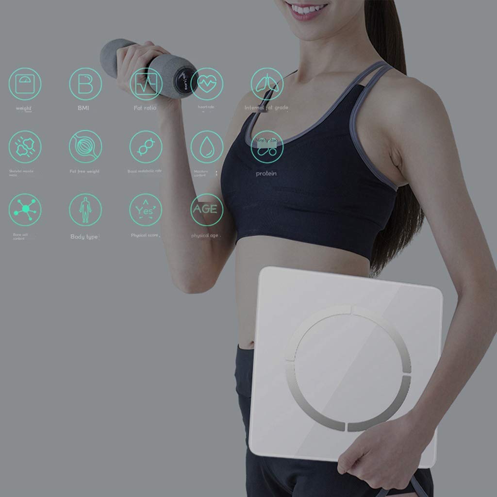 Body Fat Scale, Smart BMI Bathroom Weight Composition Monitor Analyzer with Smartphone App for, Water, BMR, Muscle Mass - White image 5