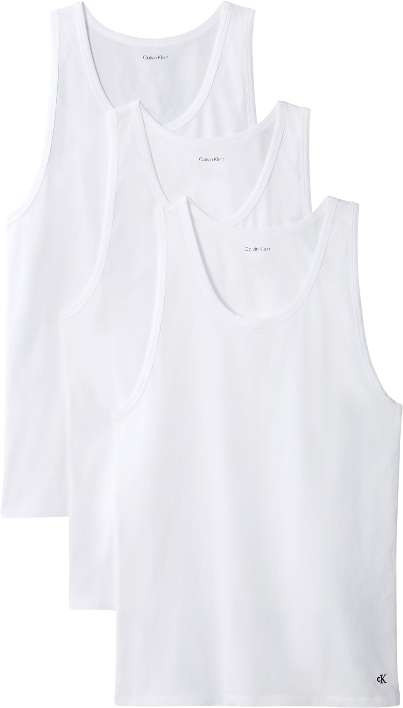 Calvin Klein Men’s 3 Pack Round Neck Tank Tops, White (White, White, White), 3XL