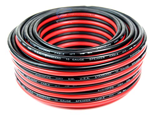 50' AUDIOPIPE 10 GA GAUGE RED BLACK ZIP WIRE SPEAKER CABLE COPPER CLAD