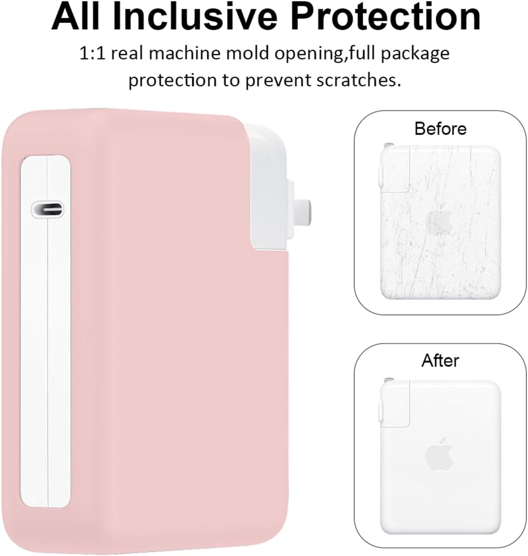 61W Soft Silicone Power Adapter Sleeve Case for MacBook Pro 14/13 inch A2779 A2442 A2338 A2289 A2251 A1989 A2159 A1706 A1708 Release 2022-2016 M2 M1 Chip 67W Adapter Charger Protective Cover, Pink - Image 5