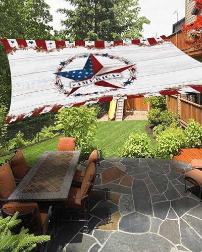 Boanket Sun Shade Sail 12' x 16', Country Star 4th of July Sun Blocking Shades Privacy Outdoor Covering, Texas Star Blue Red Farmhouse Shade Cloth for Patio Deck Terrace Garden Lawns Beach Backyard