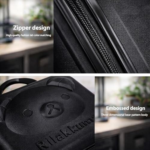 Image of Cute Bear Makeup Vanity Case for Women, Hard Shell Travel Cosmetic Organizer Box with TSA Lock, Portable Makeup Storage Case for Cosmetics, Jewelry & Toiletries, Black