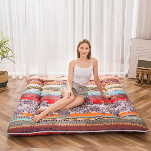 MAXYOYO Bohemian Retro Floor Mattress Vintage Floral Japanese Futon Mattress