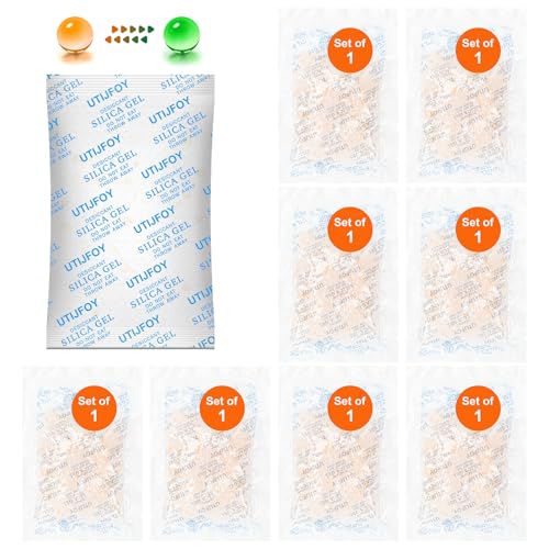 UTIJFOY 100 gram [8 verpakkingen] silicagel zak, 1-delige set, afzonderlijk vacuümbare silicazak, oplaadbaar en tweekleurig displayende silicagel, silicagel voor vochtregulering