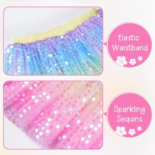 Image of KEREDA Toddler Girls Layered Tutu Skirt Sparkling Sequin Tulle Dance Skirts