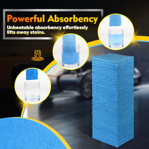 Image of HOMEXCEL Microfiber Cleaning Cloths 100 Pack, Highly Absorbent Microfiber Towels for Cars, Blue Shop Towels 11.5 x 11.5 inch, Lint Free Cleaning Rags for House, Kitchen and Car