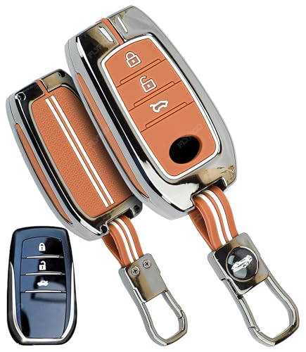 Image of Coll of Fest Premium Metal Silicone Brown Key Cover Compatible with Toyota Fortuner | Toyota Fortuner Legender | Toyota Innova Hycross | Toyota Invicto 3 Button Key Glow in the Dark