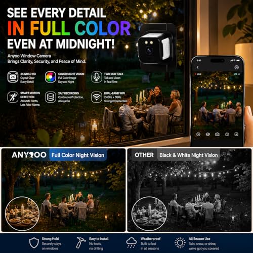 Image of Window Camera, 2K Indoor Security Camera for Outside View with AI Detection | 2K Video with AI Person Detection, Color Night Vision, Dual-Band WiFi 24 /7 Recording for Reliable Home Security, Easy Install