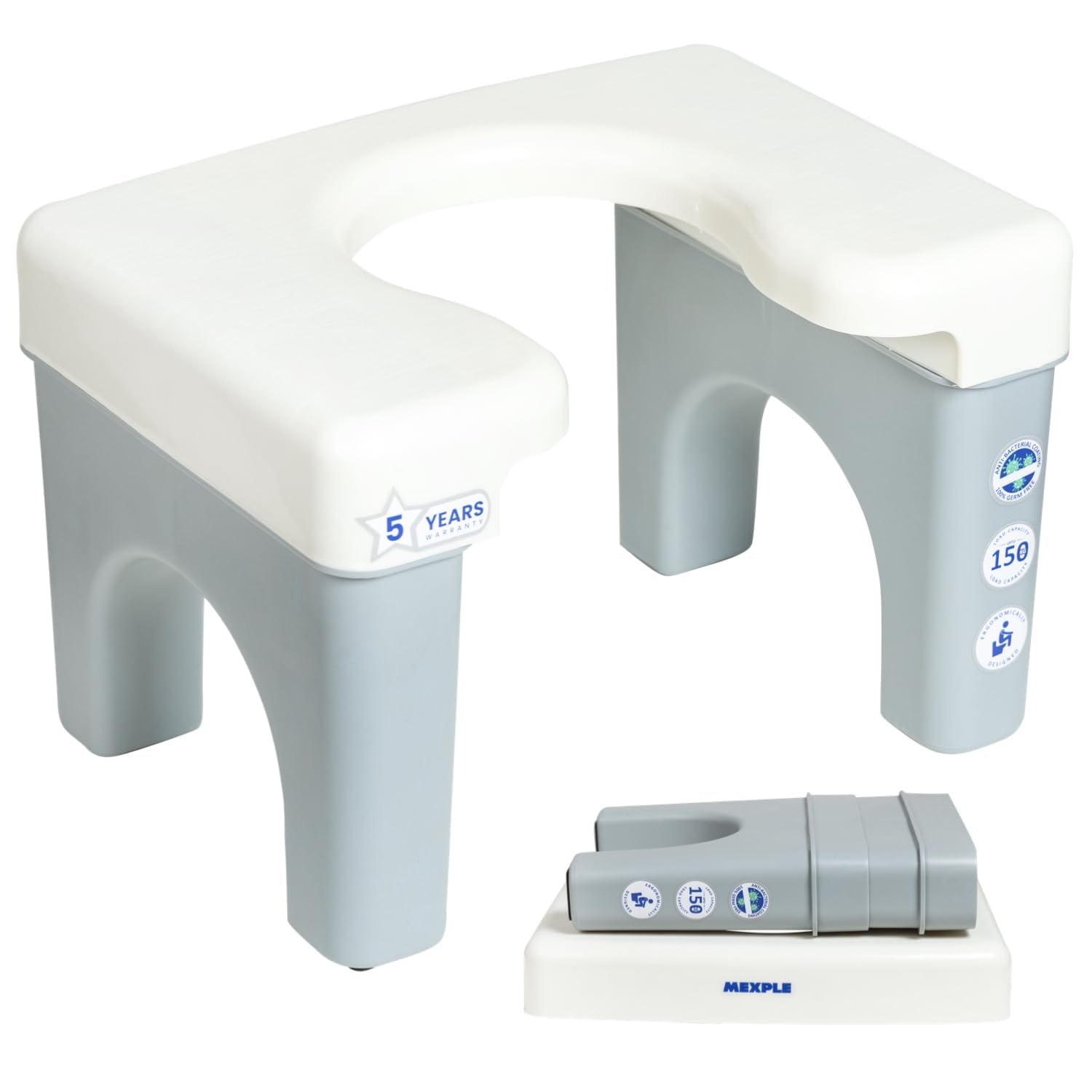 MEXPLE Xumo50 Portable Potty Squat Stool | Indian to Western Toilet Stool Commode Seat | Lightweight & Stable Design | for Adults Kids Elderly Handicap - Height 22cm/8.6Inches (White)-image-32