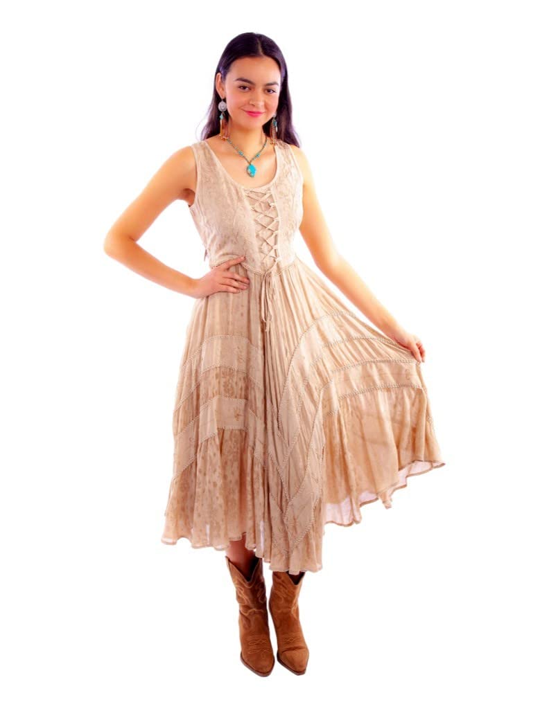 Scully Ash Grey Full Length Lace-Up Front Womens Sleeveless Dress HC118