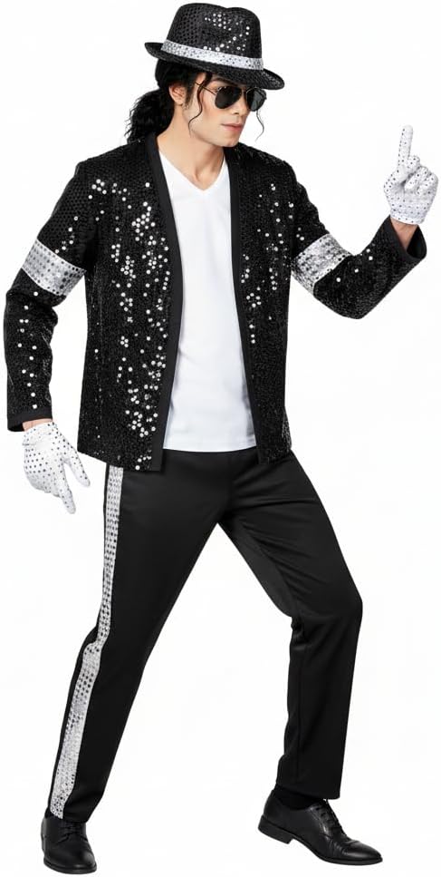 Mens Dance Star Costume for Adult 80s 90s Glitter Pop Stage Party Halloween Cosplay - Image 7
