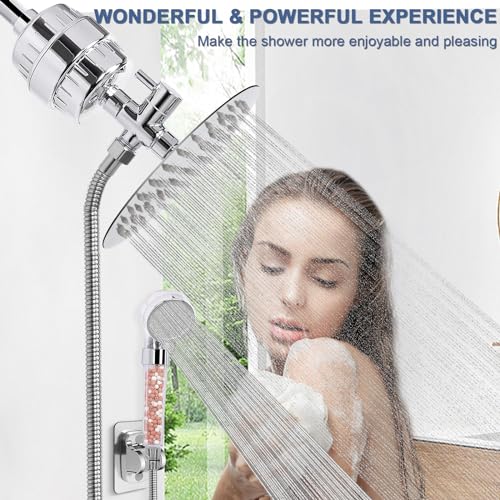 Image of Filter Shower Head, High Pressure 8 Inch Rainfull with Filter Combo for Hard Water, Remove Chlorine Fluoride and Harmful Substances- 1 Replaceable Filter Cartridge (Round, Chrome)