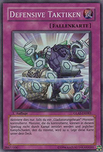 GLAS-DE083 - Defensive Taktiken - Super Rare - Deutsch - Gladiator's Assault - mit LMS Trading Fieldcenter-Karte Yugioh