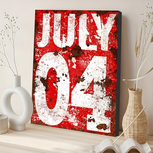 Image of Framed 4th of July Distressed Wall Art, Patriotic Rustic Canvas Art Pictures, USA Independence Day Wall Decor, Made in USA Ready to Hang for Living Room Bar