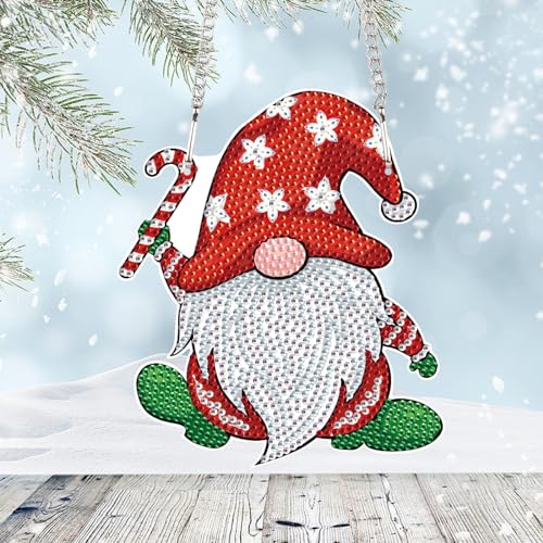 Image of AiYuanzsh DIY 5D Christmas Diamond Art Hanging Sign, Gnome Rhinestone Pendant Kit for Holiday Wall Door Window Decor, Diamond Painting Ornament for Seasonal Home Decoration