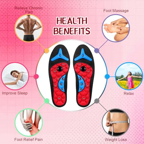 Image of Glitopper Acupressure Magnetic Insoles Orthopedic Massage Insoles with Magnetic Technology Shock Absorption Arch Support Helps Blood Circulation and Relieve Fatigue(Red,S(Men 4-7 /women 5-8))