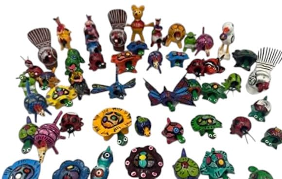 Handcrafted Mexican Wooden Bobblehead Animal Toys | Set of 5 | Unique Party Gifts Boutique Decor Trick-or-Treat Surprises