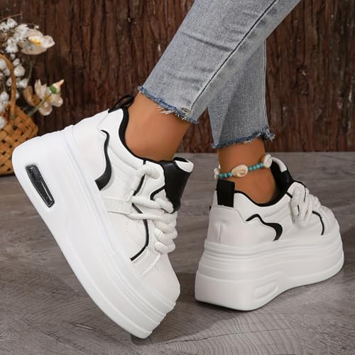 Women’s Trendy Platform Sneakers - Height Increasing Lace-Up Low Top Skate Shoes | Stylish Air Cushion Wedge Sole Trainers for Comfort & Style3